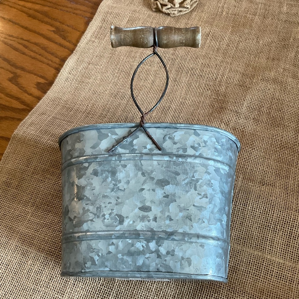 Galvanized Look Container With Handle - Picture 2 of 8